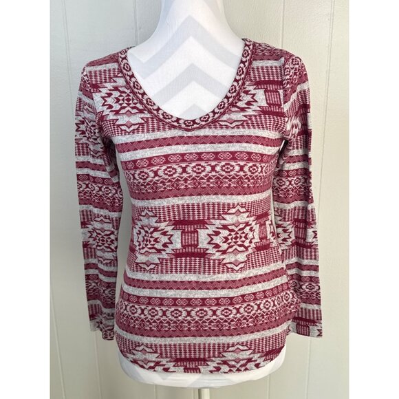 Rue21 Womens Red Patterned Long Sleeve Top M - Picture 1 of 5
